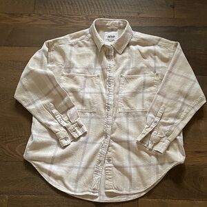Aerie Women's Cream Plaid Button Down Shirt